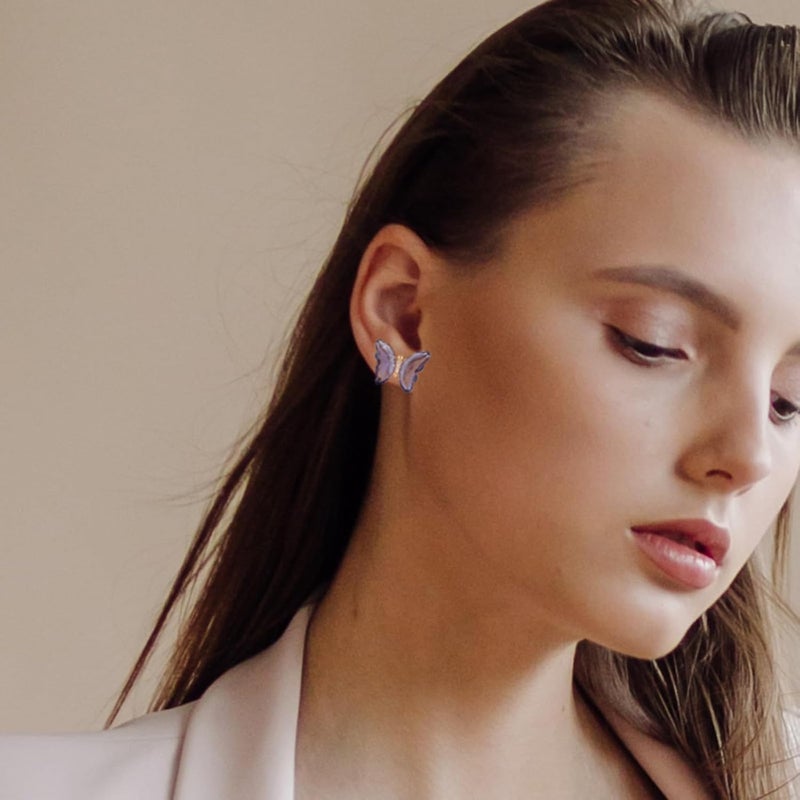 YOQUCOL Butterfly Shape Crystal Clip On Earrings Non Pierced Golden Stud for Women - Image 3